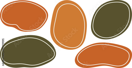 Set of abstract organic blob shapes. Modern liquid amoeba frames with white outline. Empty badges or labels