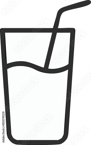  A minimalist black line icon of a juice glass with straw