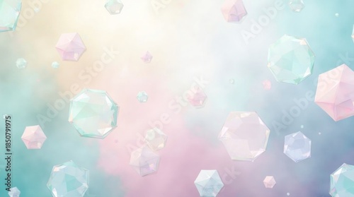 Pastel geometric shapes floating softly abstract pink