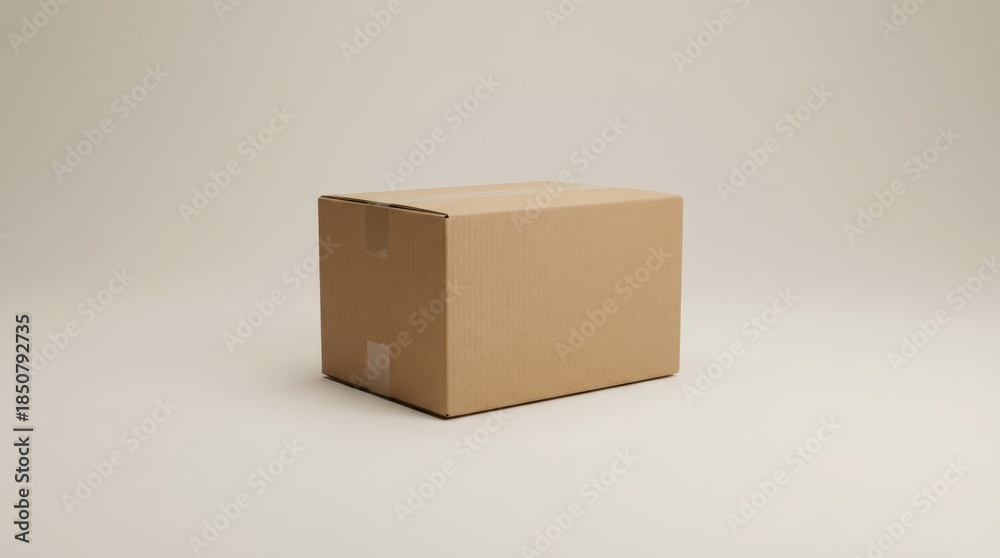 Fototapeta premium Cardboard box with a plain surface, positioned on a soft gradient background, ideal for packaging mockups and product display with ample copy space for text