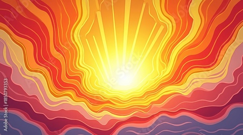 Radiant sunburst with flowing colorful waves sunrise