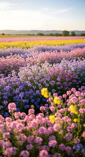 Wallpaper Mural Vibrant Rows of Colorful Flowers in a Field at Sunset. Torontodigital.ca