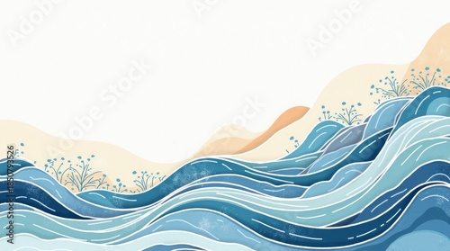 Rolling waves with delicate flora ocean water