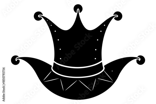 Mardi Gras hat silhouette vector, Carnival or clown hat black icon 