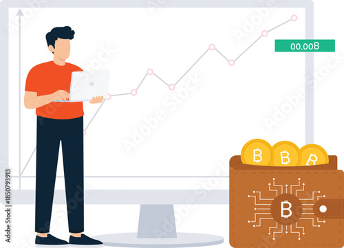 Businessman analyzing cryptocurrency trading financial growth digital investment market analysis blockchain technology online finance successful strategy virtual wallet data visualization upward trend