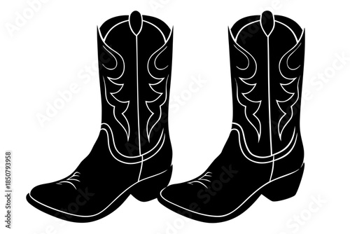 Cowboy Boot silhouette vector, Cowboy boot icon black symbol 