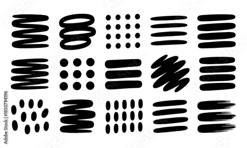 Abstract black ink brush stroke texture set vector illustration, easily editable 