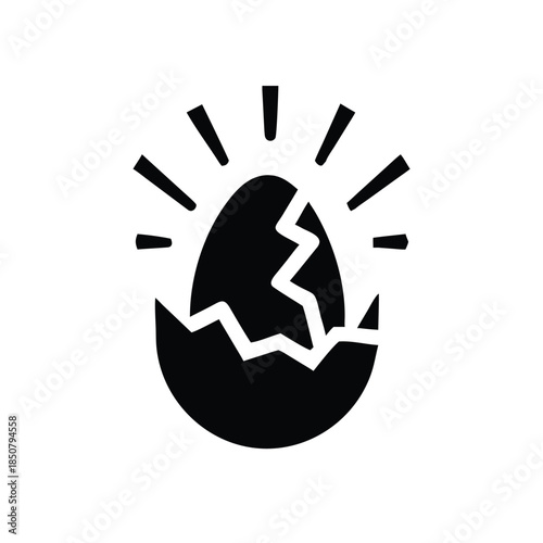 Cracked Egg with Rays Silhouette Icon
