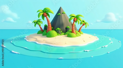 Tropical island paradise with palm trees beach ocean