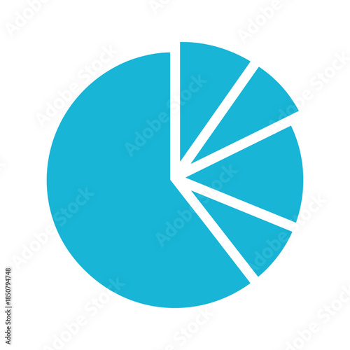 Blue pie chart with five segments on white background