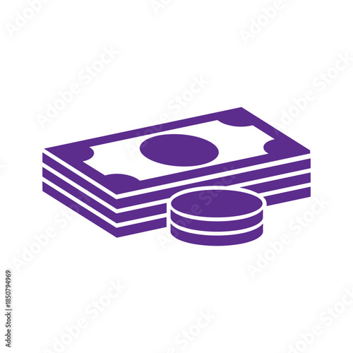 Stack of banknotes and coins