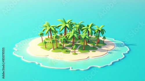 Tropical island paradise with palm trees beach ocean