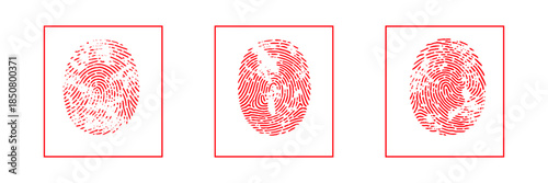Vector red fingerprints on white transparent background.