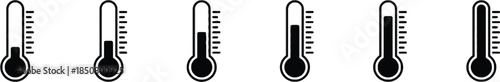 Collection of Thermometer Illustrations Displaying Varying Temperature Levels Perfect for Science Education and Weather Related Visuals in Simple Design
