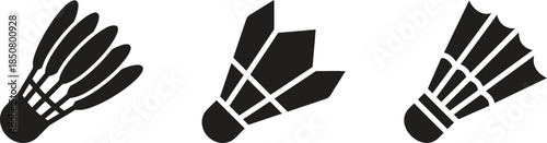 Collection of Three Badminton Shuttlecocks Vector Illustrations Representing Sport Competition and Recreation Minimalist Design for Graphic Projects and Sporting Events
