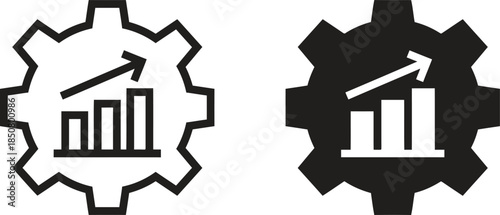 Financial Growth Chart with Upward Arrow Inside of Cog Wheel Business Data Analysis Statistics Information Progress Indicator Vector Illustration