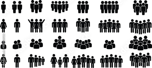 People Icon Set Black Silhouette Crowd for Social Group and Community on Transparent Background Vector Illustration Isolated