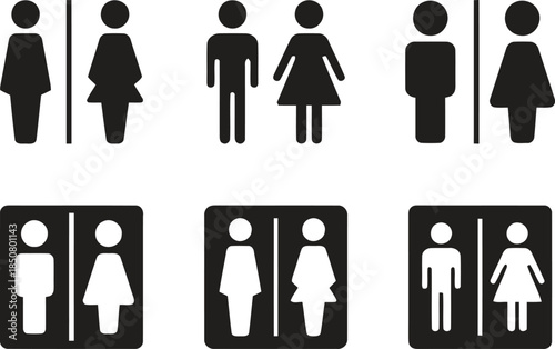 Restroom Sign Set Icon Vector Illustration Depicting Men and Women Bathroom Symbols Universal Unisex Gender Toilet Accessibility Public Signage Design