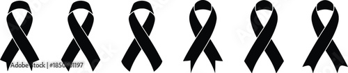 Set of Black Ribbon Vector Illustration Isolated on Transparent Background Awareness Bow Campaign Charity Decoration Elegance Grief Mourning Promotion Remembrance