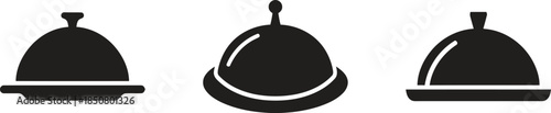 Set of Food Cover Silhouette Icons on Transparent Background Simple Style Kitchen Restaurant Hotel Serving Utensil Cloche Dome Isolated Vector Illustration Catering