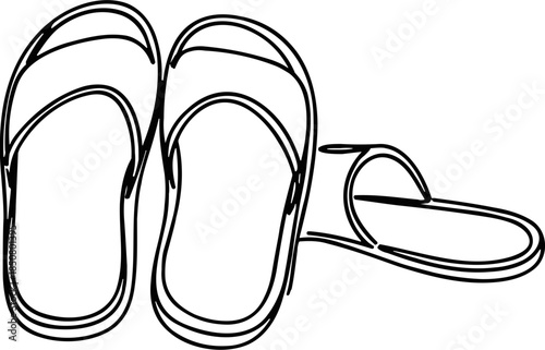 Line drawing of flip flops on a transparent background depicting casual footwear commonly worn during summer days at the beach or poolside for relaxation and comfort