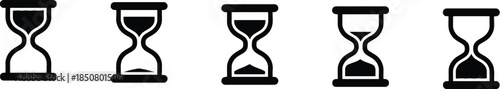 Set of Simple Sand Clocks Time Icons in Black Color Measuring Time Concept on Transparent Background Exactly Two Hundred Characters for Microstock
