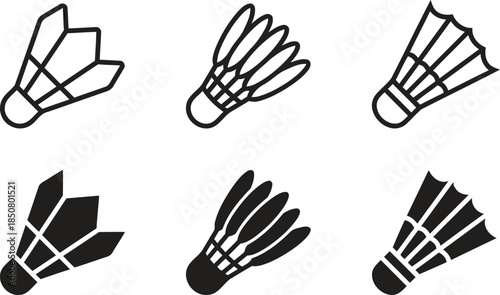 Set of Six Badminton Shuttlecock Illustrations in Various Styles Minimalist and Clean Designs Suitable for Sports Graphics and Recreational Themes Vector Art