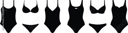 Various Swimsuits Collection in Black and White Simple Vector Illustration for Fashion Beach Vacation Designs and Summer Graphics Swimwear Outfits for Recreational