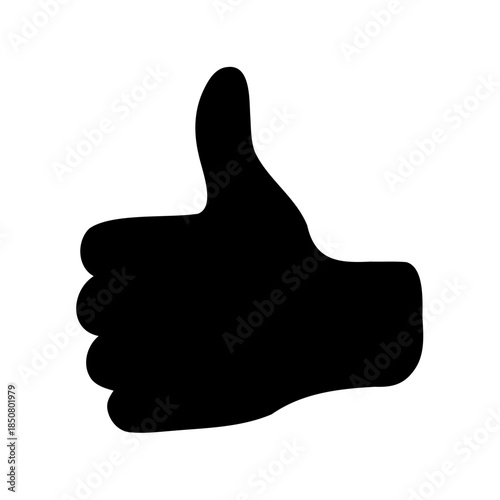 Black silhouette of a hand giving a thumbs up on white background