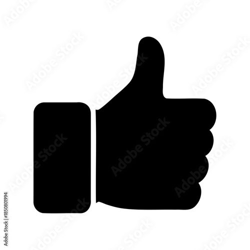 Black silhouette of a hand with a thumbs up gesture on white