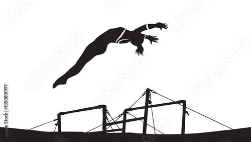 Silhouette of a diver jumping into water from a pier