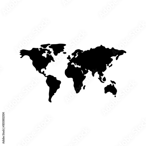 Simple monochromatic black and white representation of the world map layout