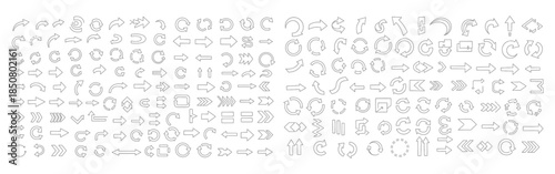 Collection of outline arrow icons including refresh, cycle, direction indicators, curved, straight, and complex shapes