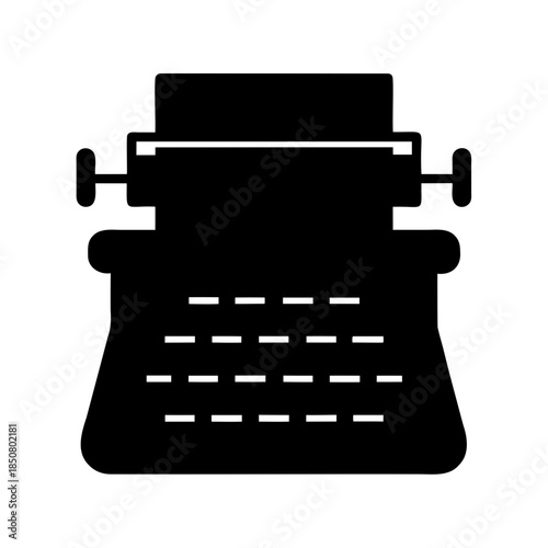 Black and white silhouette of a vintage typewriter ready to write stories