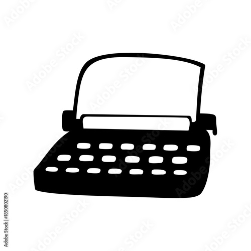 Whimsical Black and White Drawing of a Retro Typewriter for Creative Writing