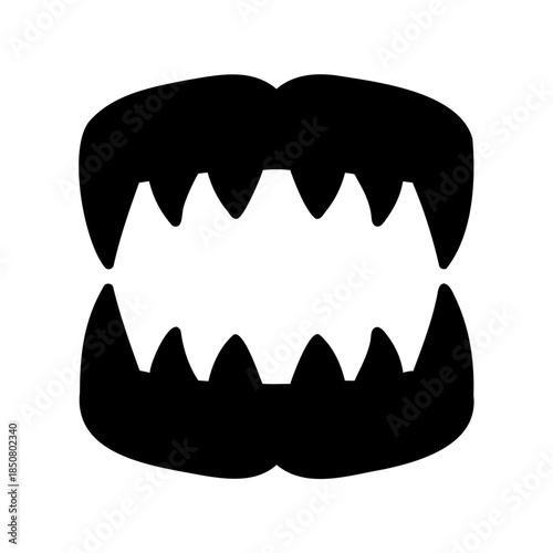 Black and white silhouette of cartoon monster teeth for halloween decoration