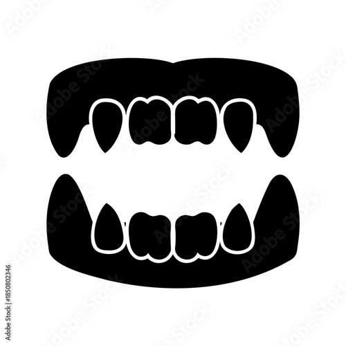 Black Silhouette of Vampire Teeth, Perfect for Halloween Graphic Designs or Art
