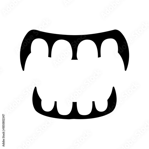 Black silhouette of a spooky monster mouth with teeth, Halloween decoration