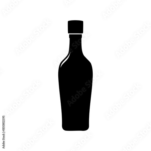 Elegant black bottle silhouette isolated on white background for diverse applications