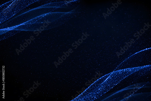 青の輝きが舞う幻想的な流線背景