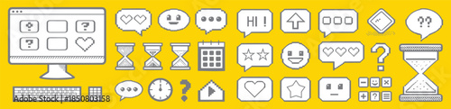 Set of empty pixelated speech bubbles. Vector illustration Pixel Art UI Icon Set Empty Pixelated Interface Templates, Retro 8-Bit for Game  eps vector. Pixel speech bubbles. Chat speech or dialogue.
