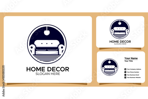 Modern Home Decor Logo with Comfortable Sofa and Business Card Template