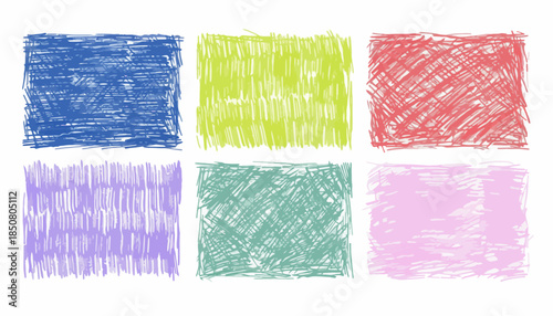 Vivid hand-drawn crayon scribble textures with rough edges, perfect for artistic backgrounds and design elements, offering a creative and playful aesthetic