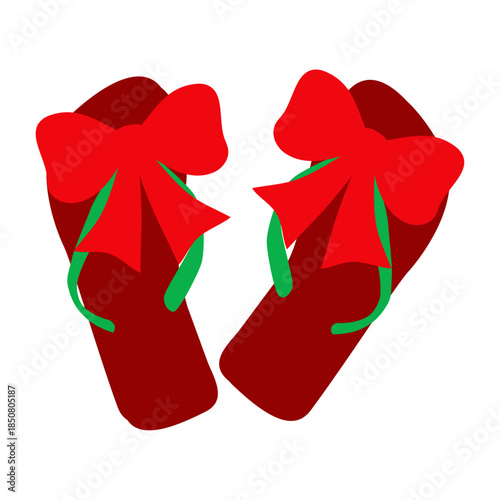Logo flip flops. Icono calzado de playa. Chanclas con lazo de cinta de regalo para tarjetas y felicitaciones de Navidad 