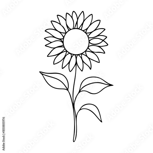Dibujo de línea continua de girasol o margarita con tallo y hojas