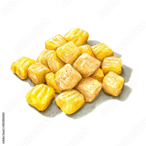 Gnocchi in detailed isometric watercolor art, isolated on a pure white backdrop.