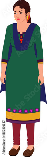 traditional kurta woman in traditional clothes indian animation ready vector	
