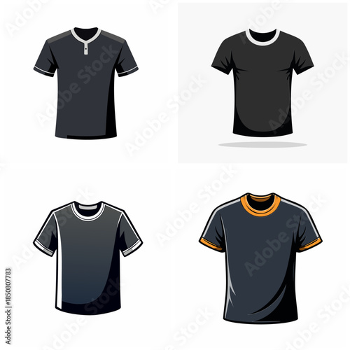 Black t shirt designs vector set isolated apparel illustrations clothing templates blank tops