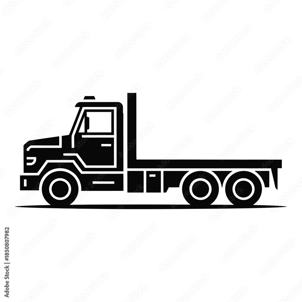 Fototapeta premium Black silhouette of a flatbed truck Vector illustration
