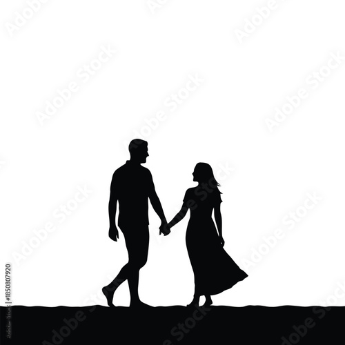 A silhouette of a loving couple holding hands and walking together, symbolizing companionship